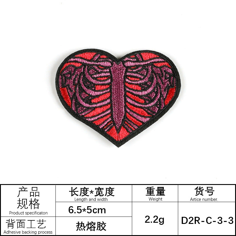 Wholesale Computer embroidery heart shaped skull patch embroidery cloth patch